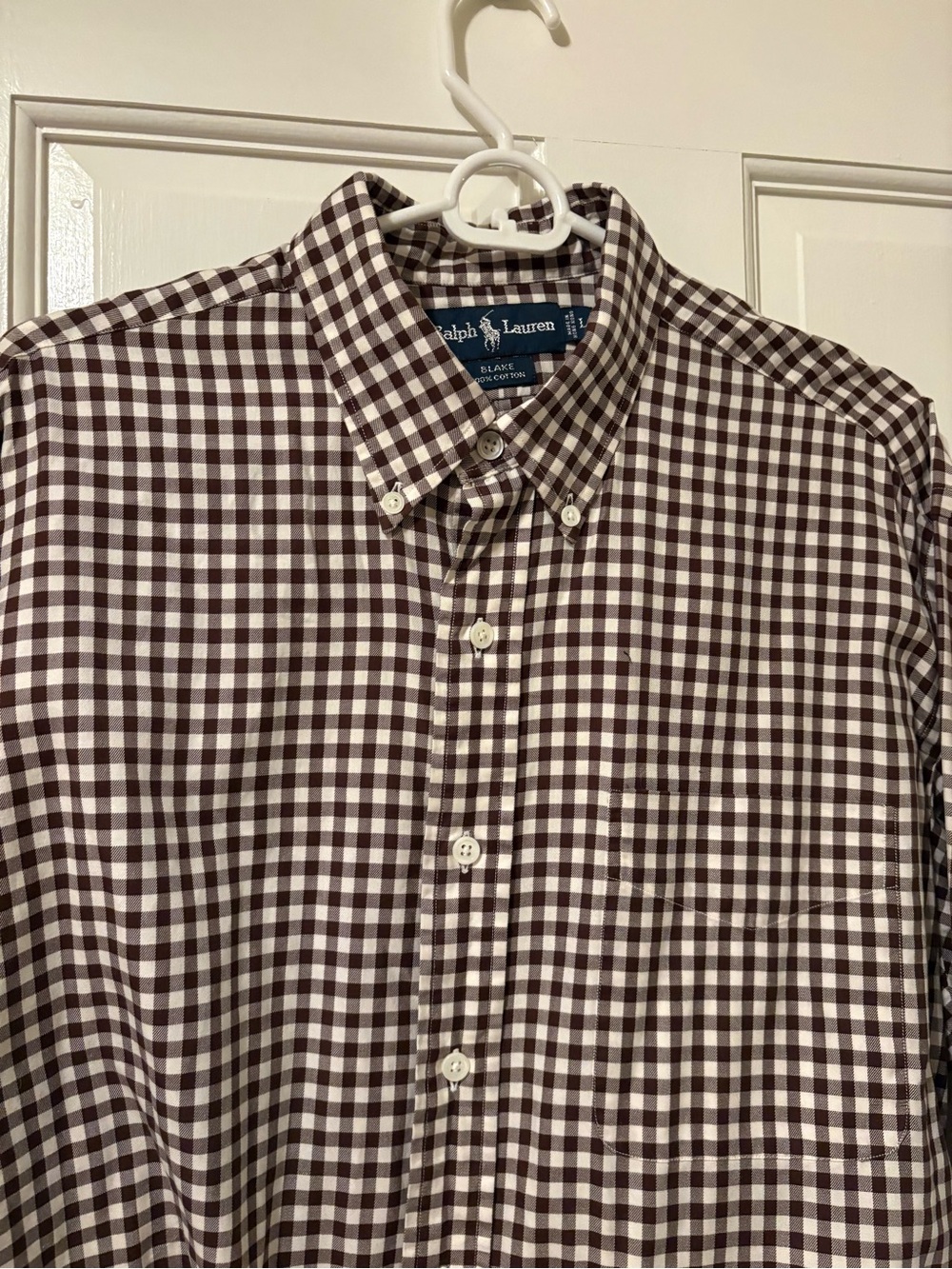 Ralph Lauren Men’s Brown and White Gingham Button-Down Shirt LARGE 100% cotton